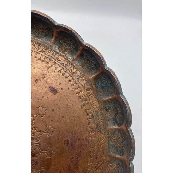 Vintage Copper Serving Tray Snowflake Etched Round Platter 7.75" Patina - Picture 7 of 10